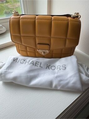 Michael Kors Quilted Shoulder Bag in Marigold with Gold Hardware